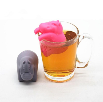 Γκρίζο τσάι Infuser σιλικόνης βαθμού τροφίμων σχεδίου χρώματος διαμορφωμένο Hippo